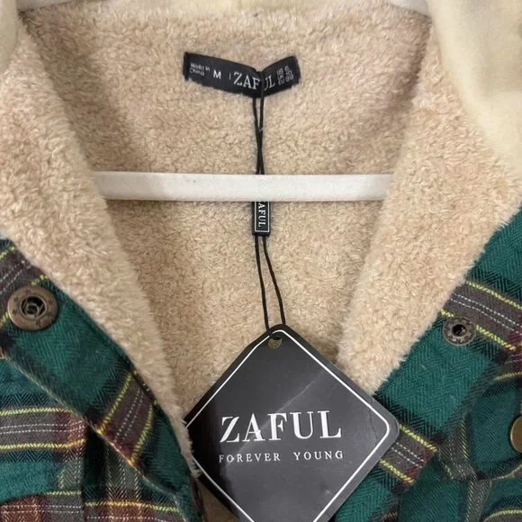 Zaful Green Plaid Hooded Flannel Jacket - Picture 3 of 4